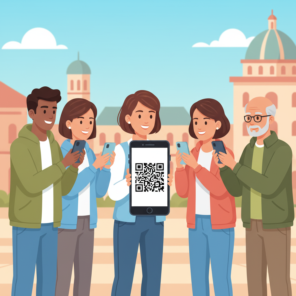Guide showing QR code
